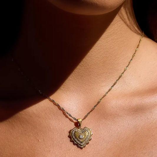 Valea 18K Gold Non-Tarnish CZ Heart Pendant Necklace - Yellow Gold