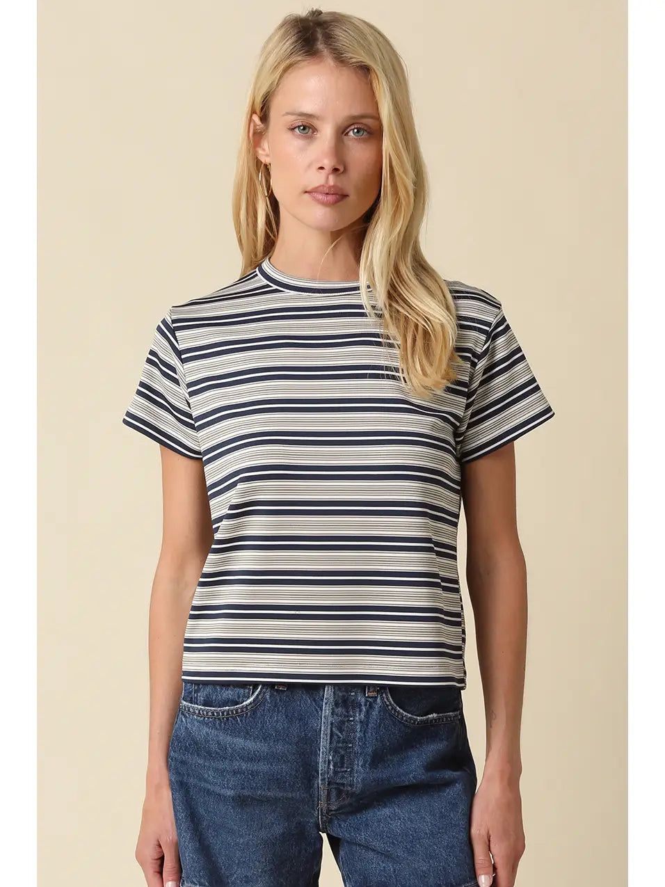 Mila Stripe Baby Tee - Cream Navy