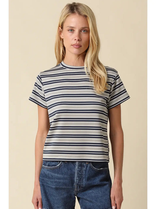 Mila Stripe Baby Tee - Cream Navy