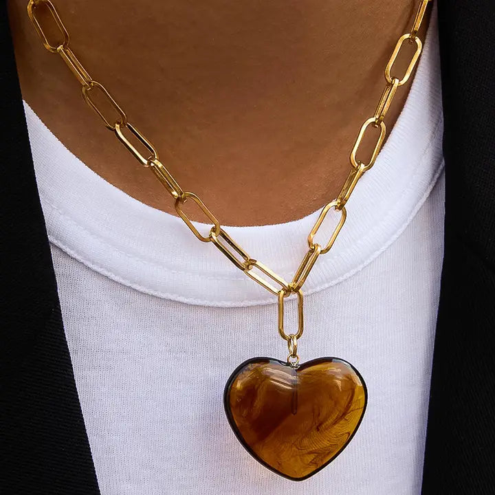Rouelle 18K Gold Non-Tarnish Heart Chain Necklace - Brown