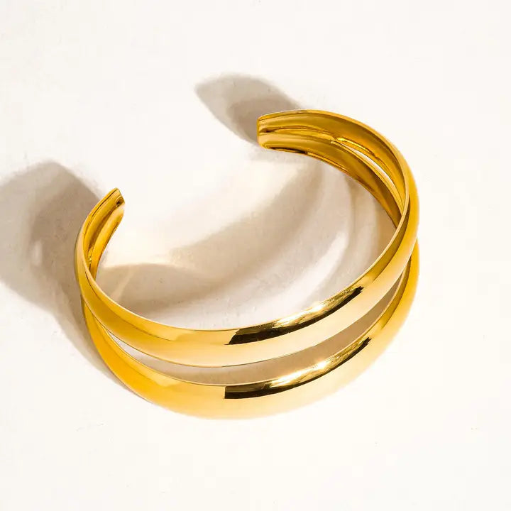 Ronan 18K Gold Non-Tarnish Layered Round Bangle - Yellow Gold