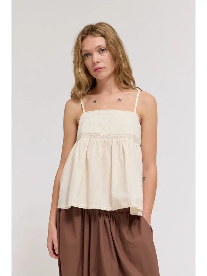 Grade + Gather - Embroidered Sleeveless Top - Soy