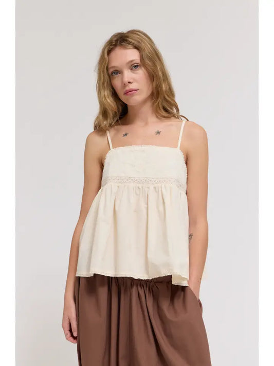 Grade + Gather - Embroidered Sleeveless Top - Soy