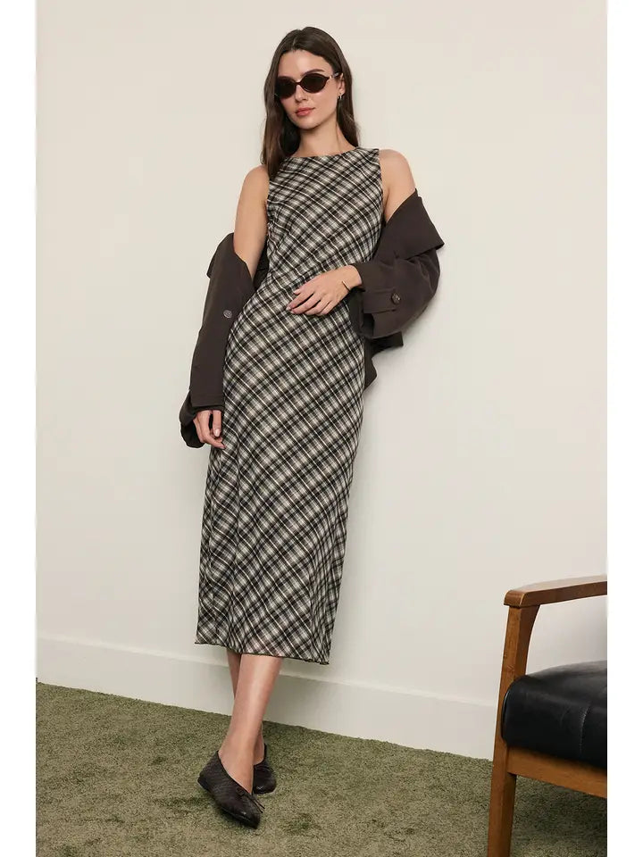 Plaid Mesh Maxi Dress - Black Ivory Plaid