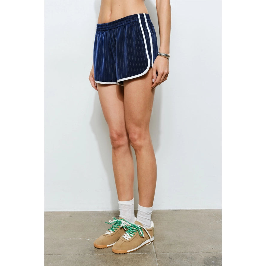 The Parker Striped Track Shorts - Navy