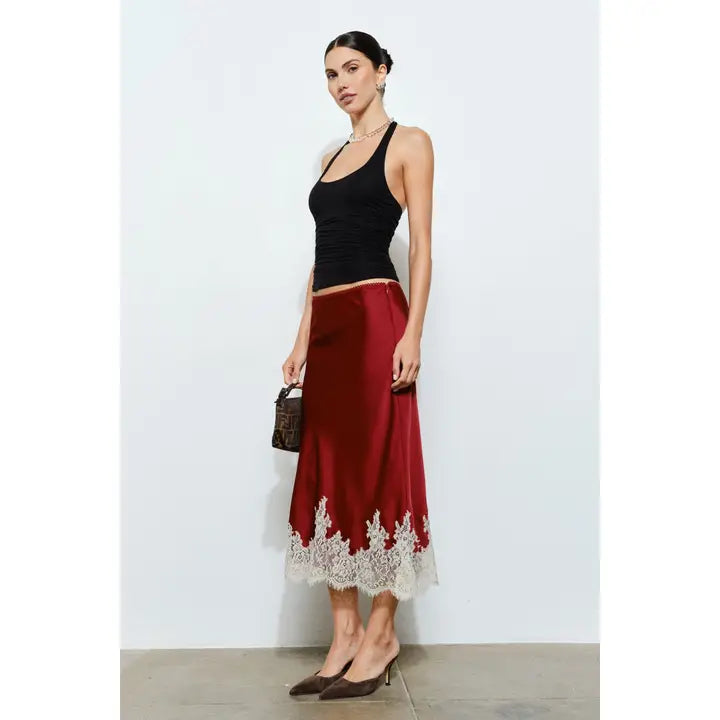 Camila Lace Trim Skirt - Wine