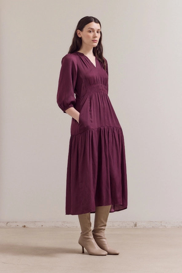Grade + Gather - Satin Midi Dress - Plum Wine
