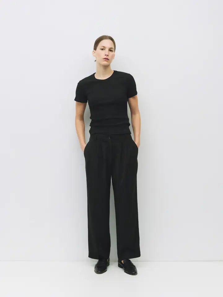Ribbed Short Sleeve T-Shirt - Black