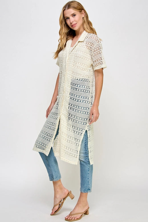 Crochet Long Cardigan - Cream