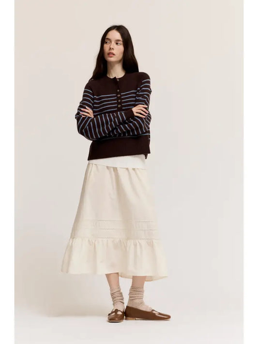 Pleat Trim Cotton Skirt - Soy