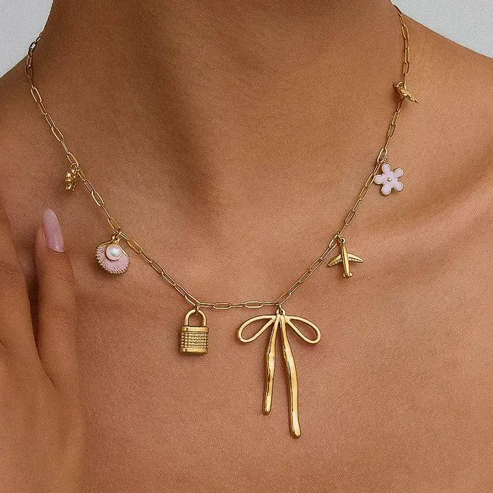 Tyla 18K Non-Tarnish Bow Charm Necklace - Gold