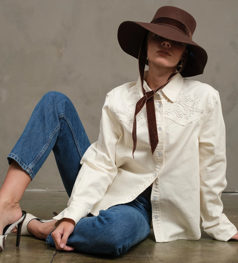 Embroidered Western Shirt - Cream