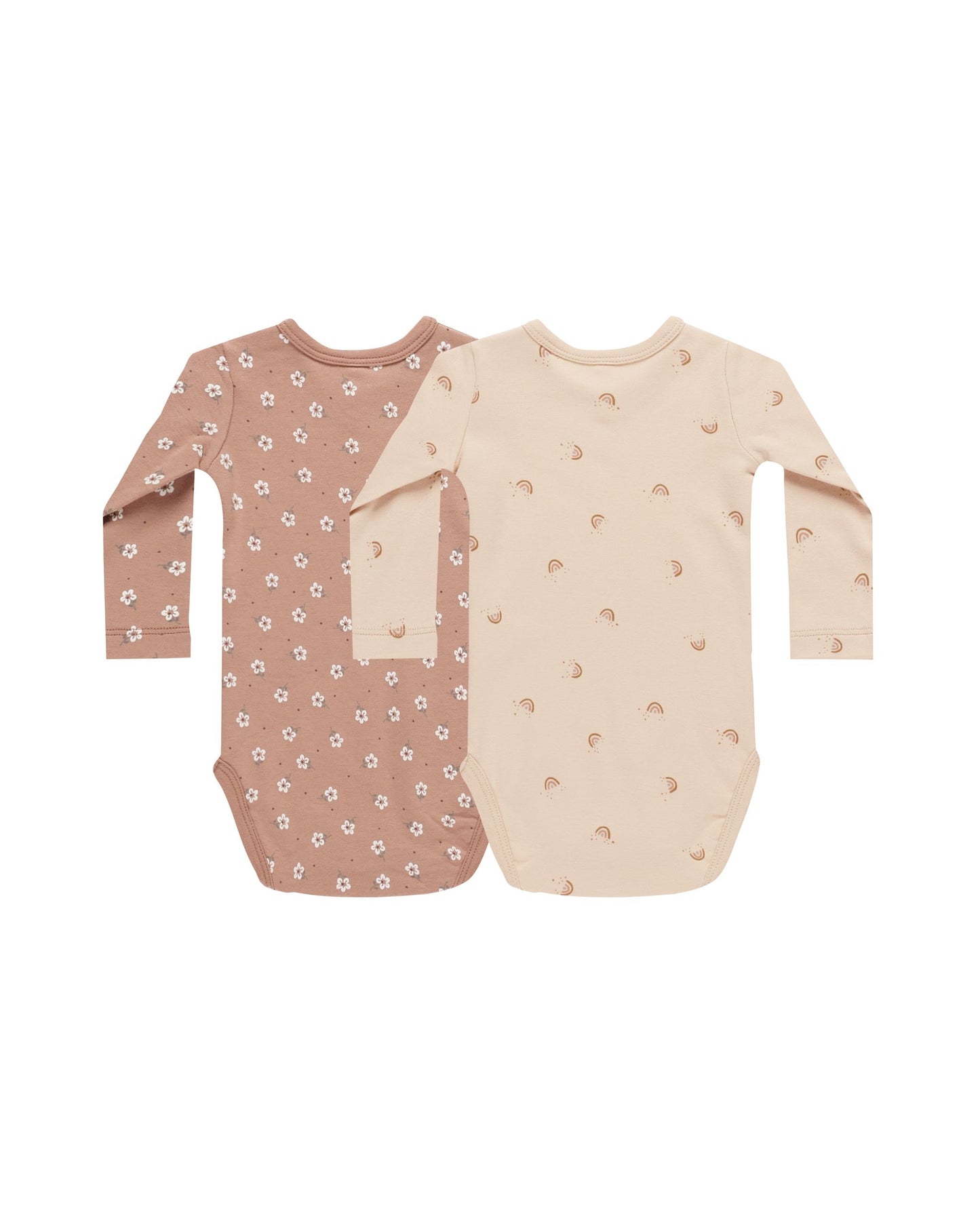 Quincy Mae - Jersey Bodysuit, 2 Pack - Rose Ditsy + Rainbows