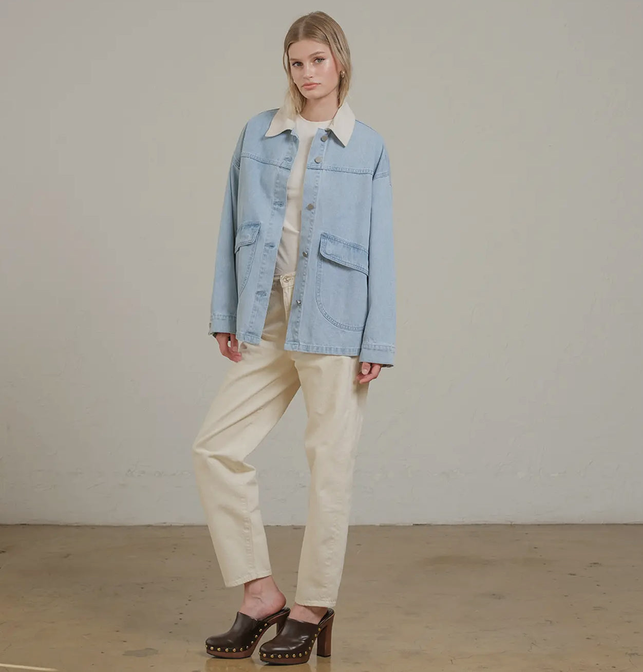 Contrast Collar Denim Jacket - Light Jacket