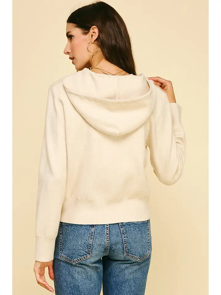 Zip-Up Hoodie Cardigan Sweater - Ivory