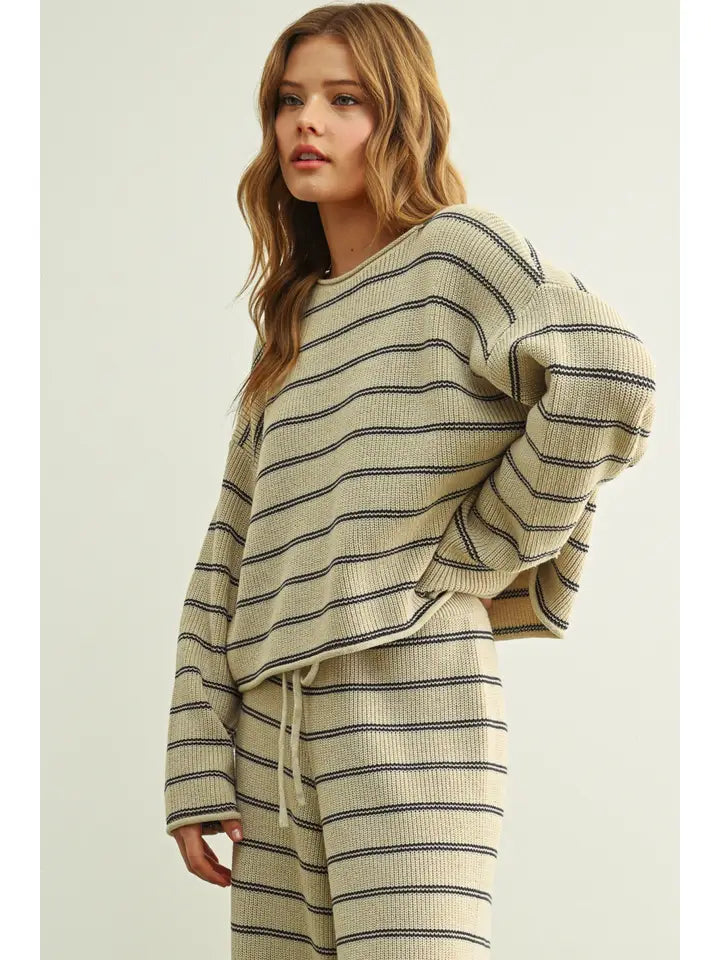 Striped Sweater Top - Stone & Blue