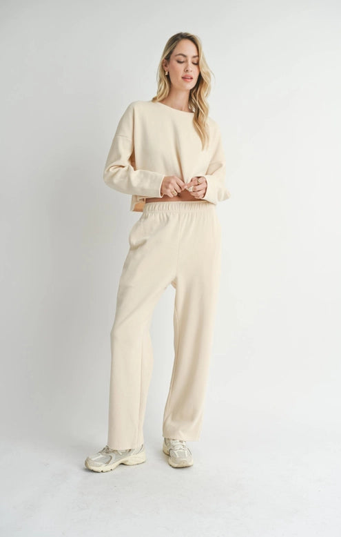 Relaxed Knit Top + Pant Set - Cream