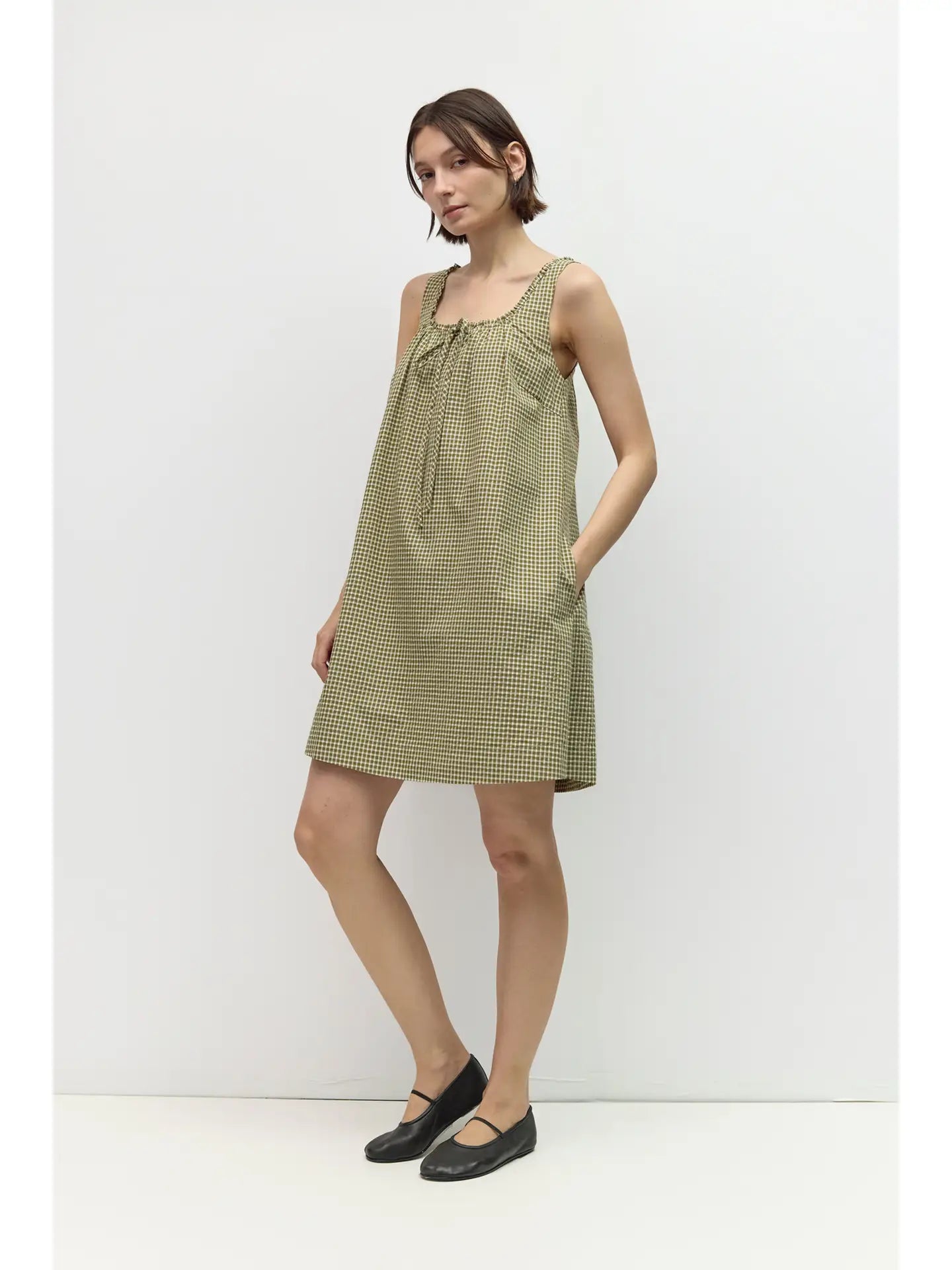 Plaid Babydoll Dress - Green + Brown