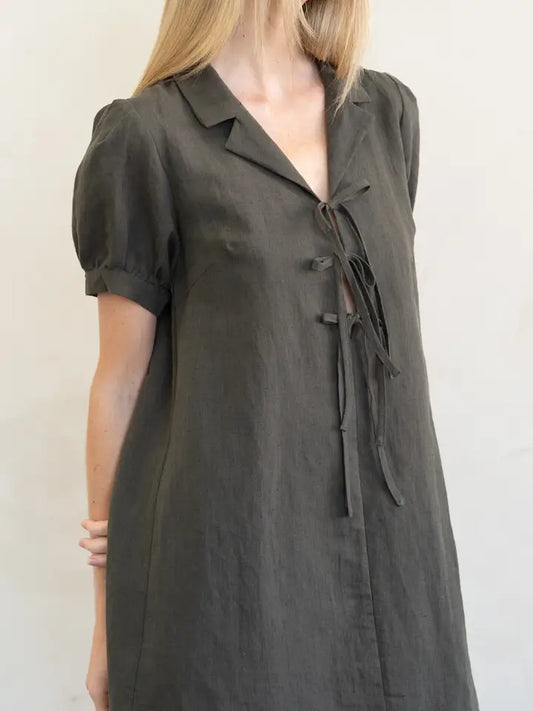 Puff Sleeve Mini Dress - Deep Green