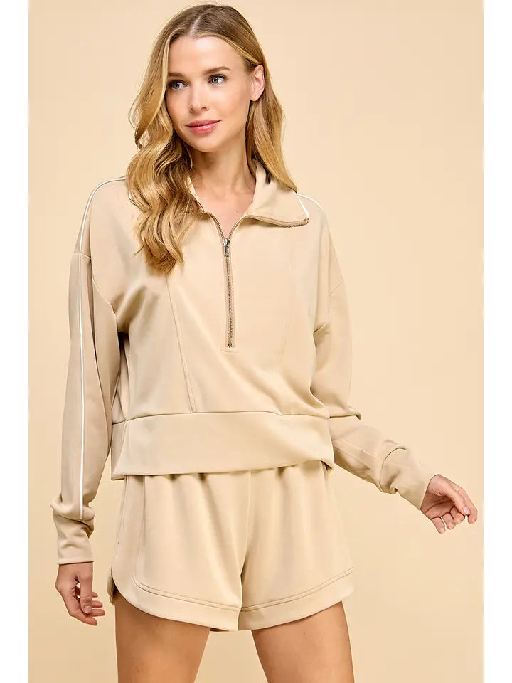 Pipped Detail Pullover - Beige