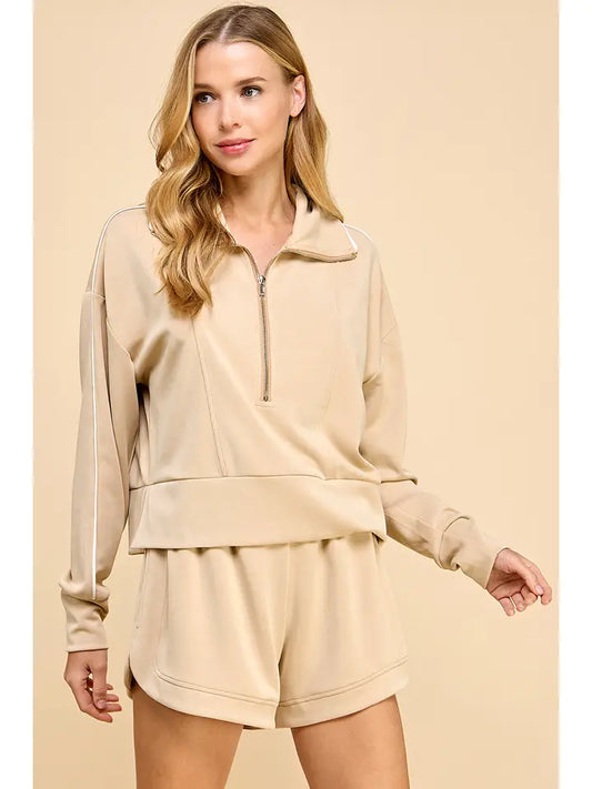 Pipped Detail Pullover - Beige