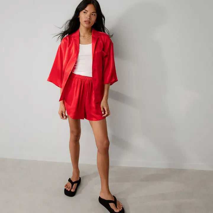 Lunya - Washable Silk Relaxed Button Up - Untold Scarlet