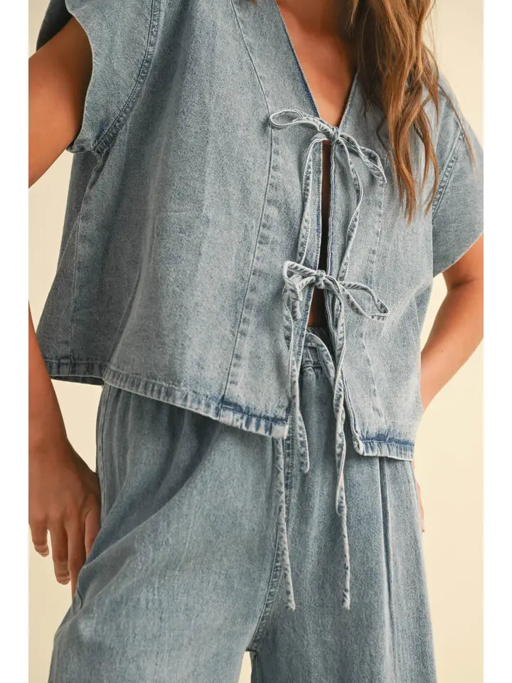Tie Front Blouse - Denim