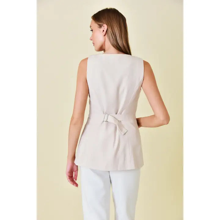 Button Blazer Vest Top - Nude