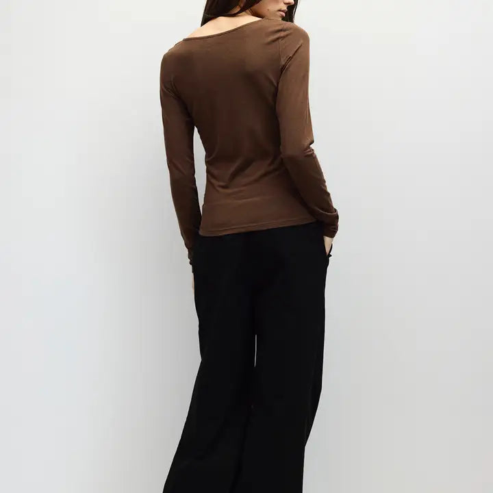 Long Sleeve Knit Top - Brown