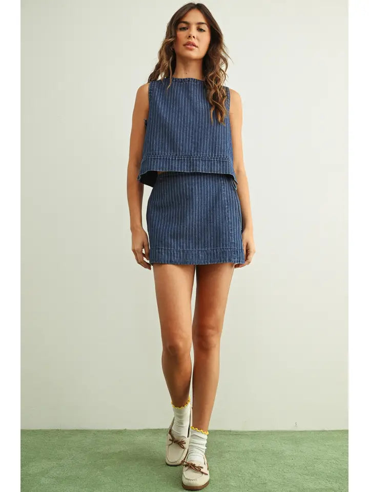 Denim Sleeveless Top - Pinstripe