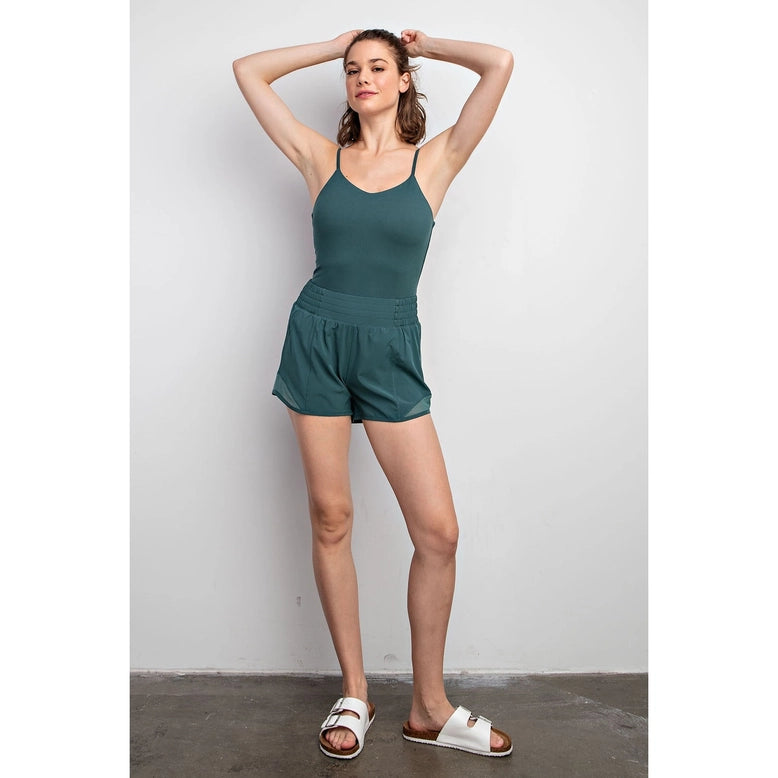 Stretch Woven Active Short with Mesh - Everglade Green