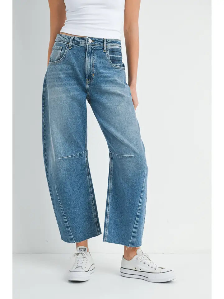 Barrel Jean with Seams - Medium Denim