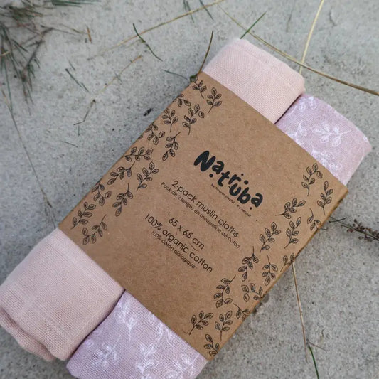 Natruba - Muslin 2-Pack - Pink + Leaf