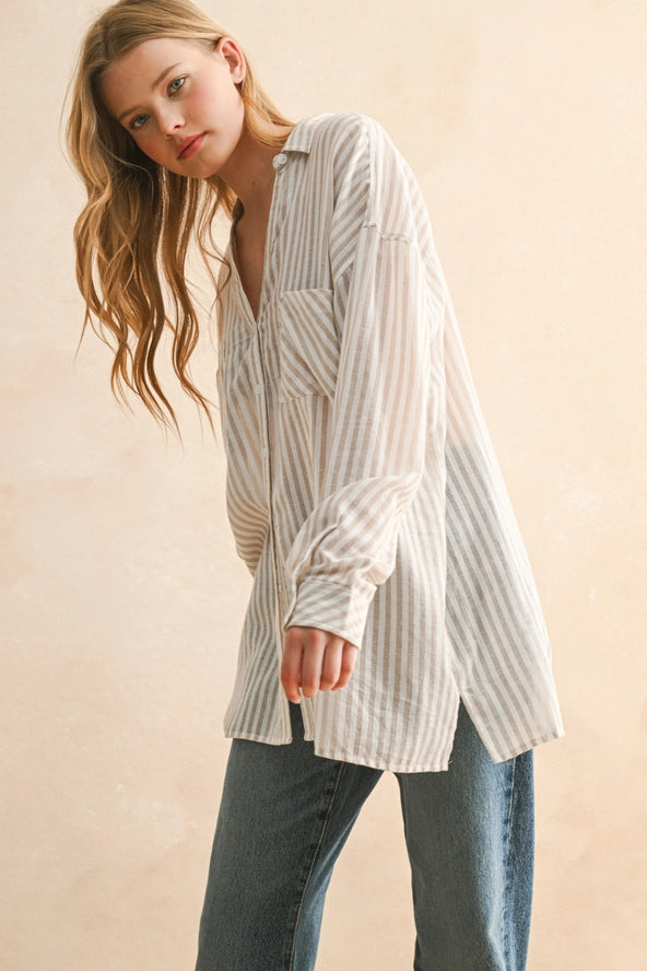 Striped Button Down Shirt - Grey
