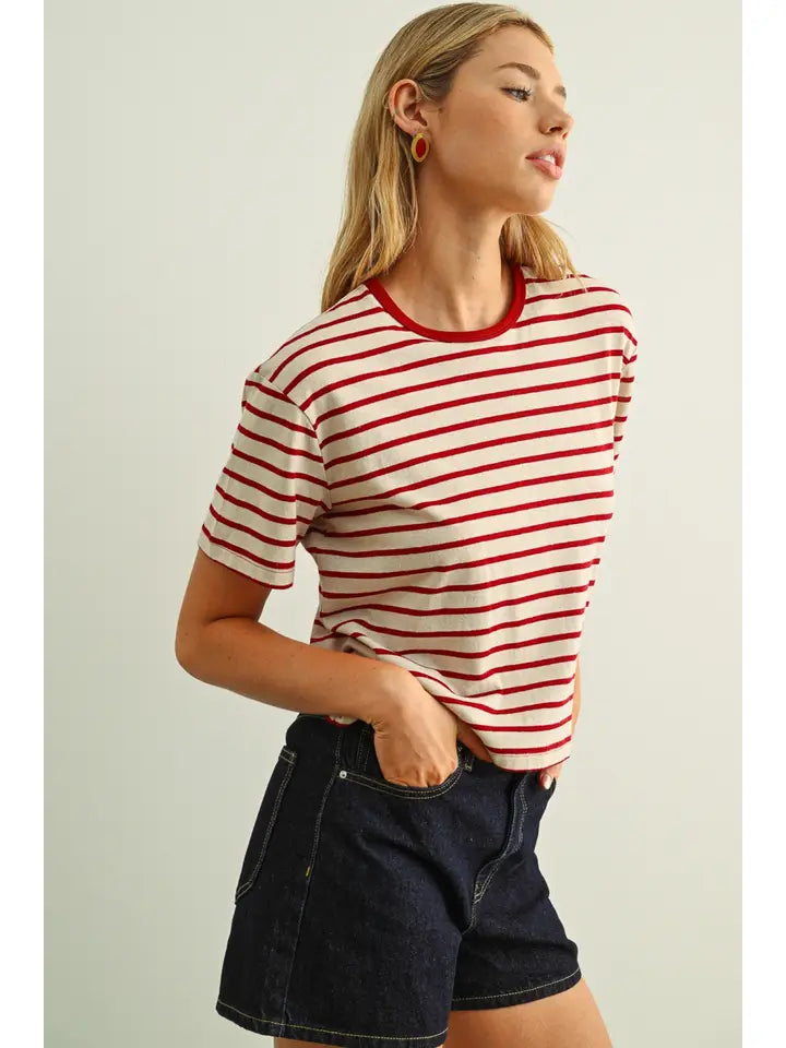 Essential Stripe Ringer Tee - Red