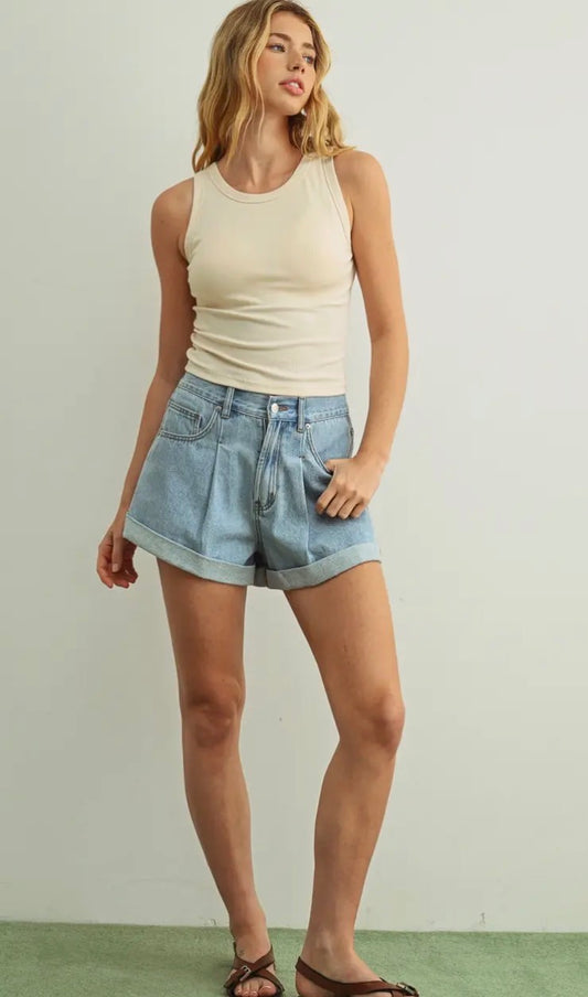 Sleeveless Ribbed Top - Cream