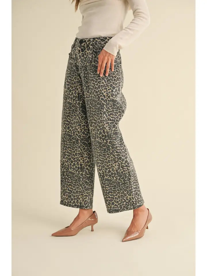 Leopard Print Barrel Jeans