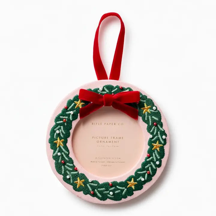Rifle Paper Co. - Embroidered Frame Ornament - Christmas Wreath