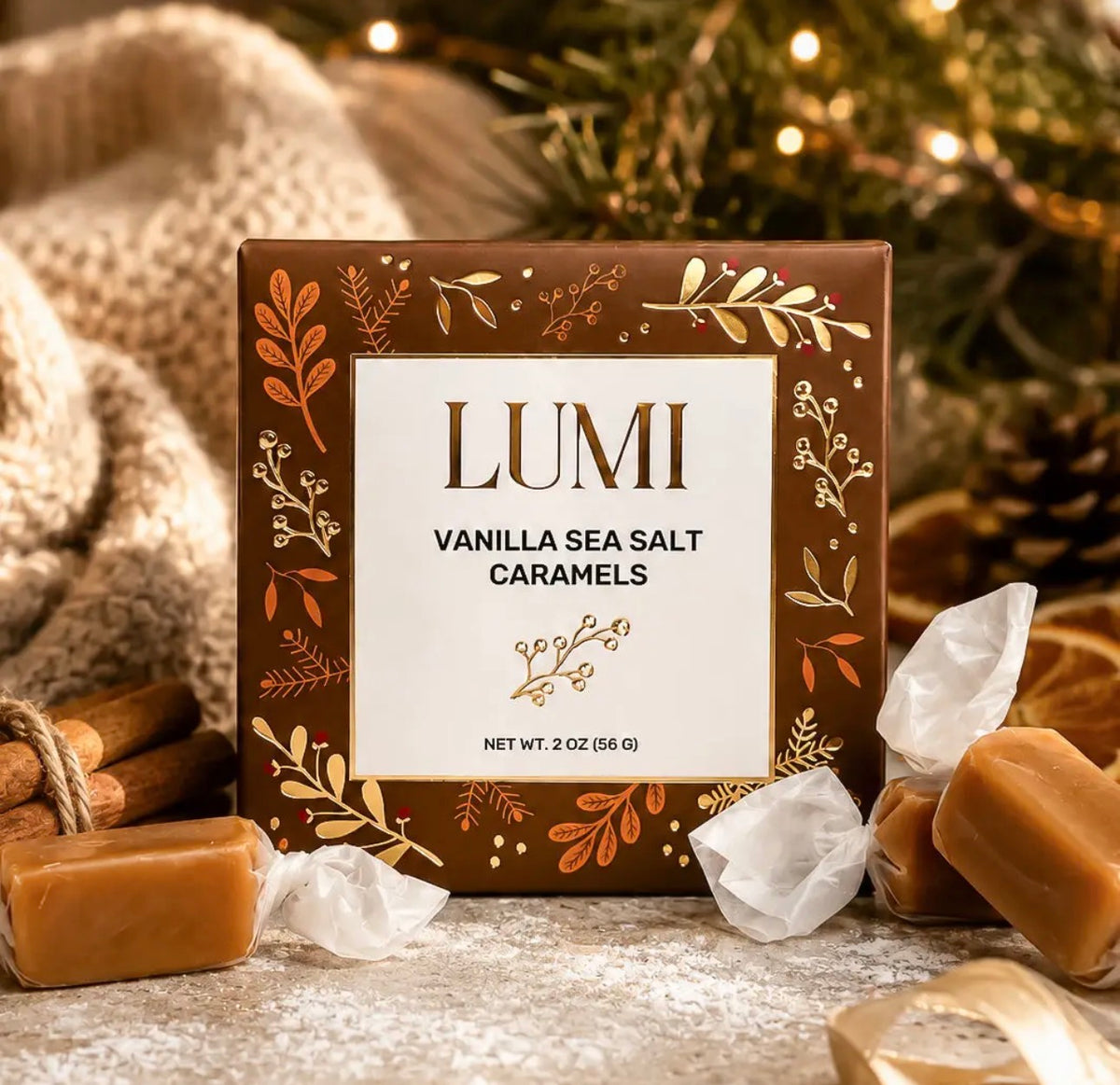 Fall Vanilla Sea Salt Caramels – Brown Box, 2 oz