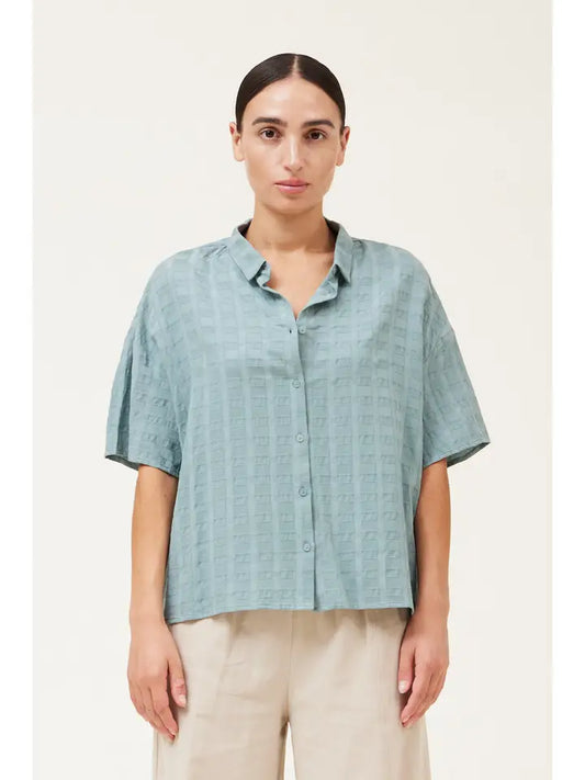 Grade + Gather - Textured Short Sleeve Shirt - Teal Dust