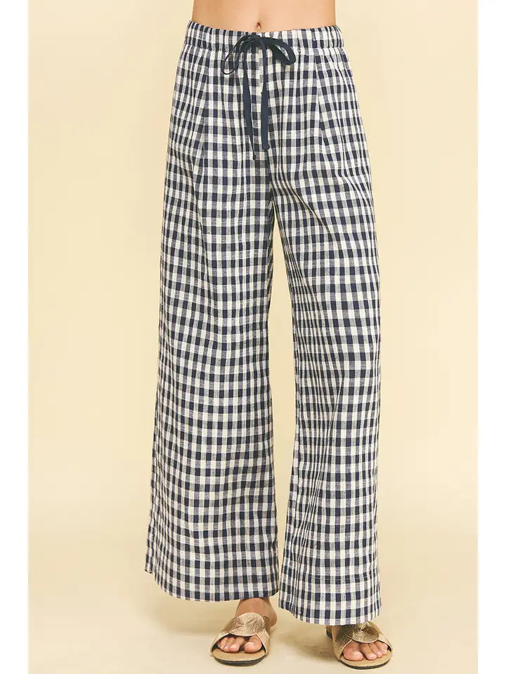 Plaid Wide Pants - Navy