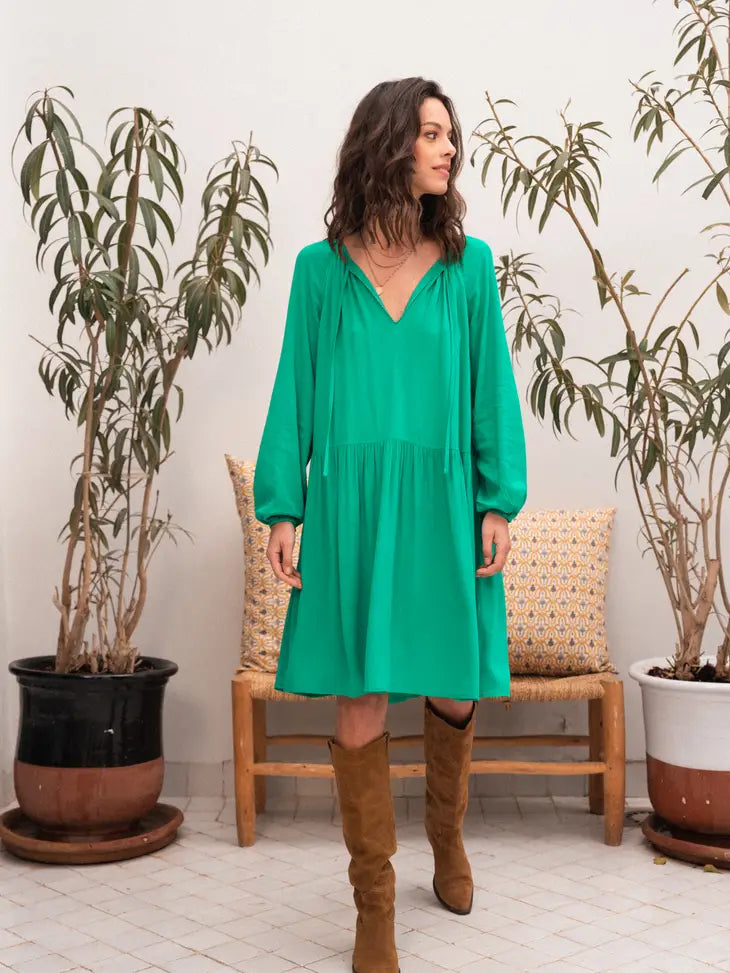 Madrid Short Long Sleeve Dress - Green