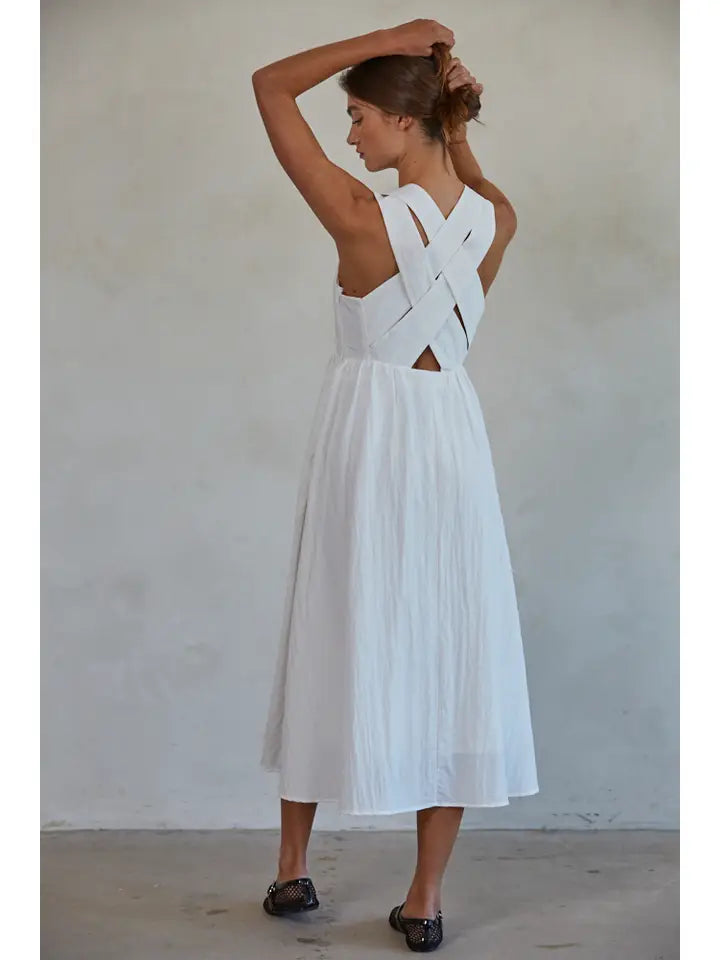 Back Cross Strap Midi Dress - Off White