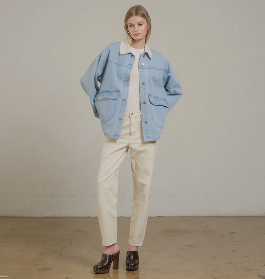 Contrast Collar Denim Jacket - Light Jacket