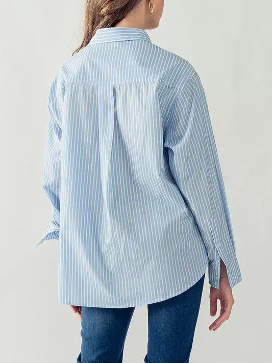 Loose Fit Button Down - Blue Stripe