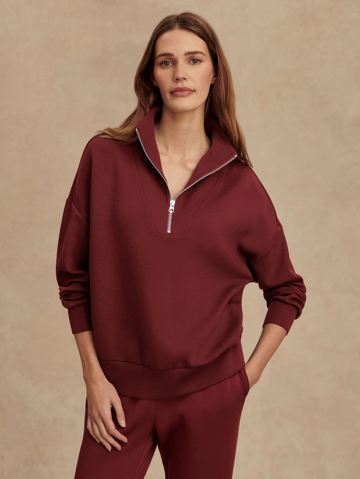 Varley - Hawley Half Zip Sweat - New Maroon