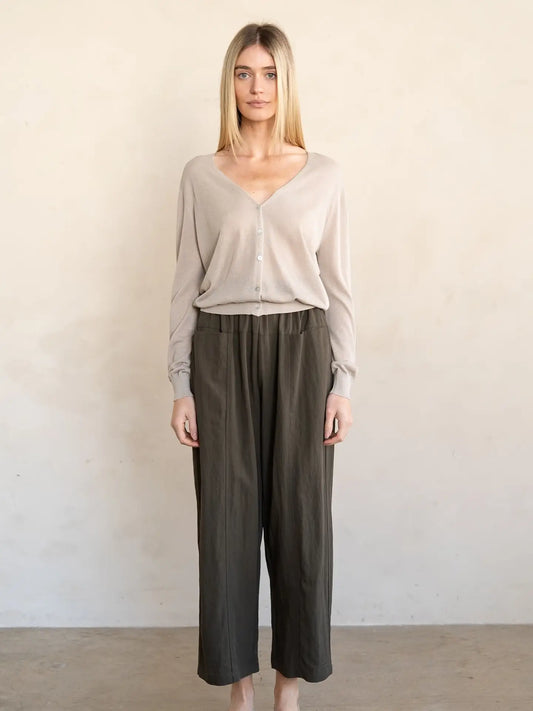 Front Seam Relaxed Pants - Olive Ash