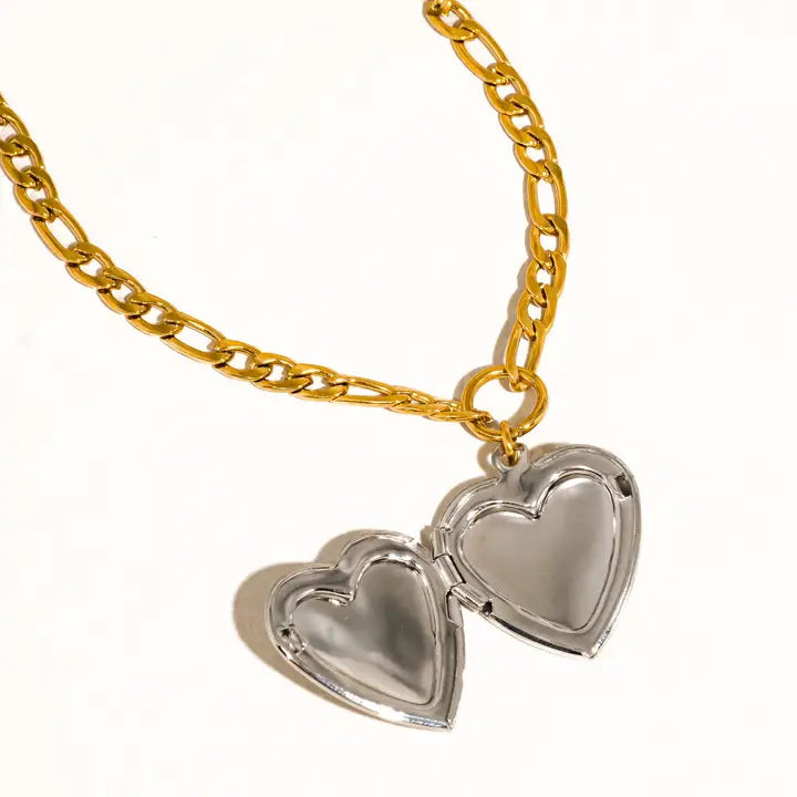 Heidi 18K Gold Non-Tarnish Two Tone Heart Locket Necklace