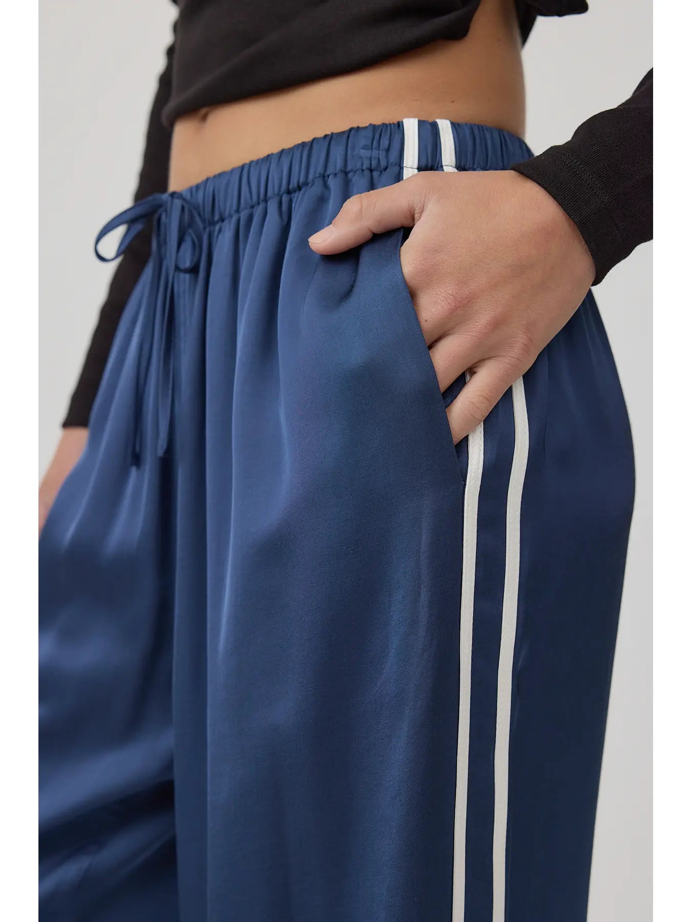 Elastic Waist Straight Pants - Navy