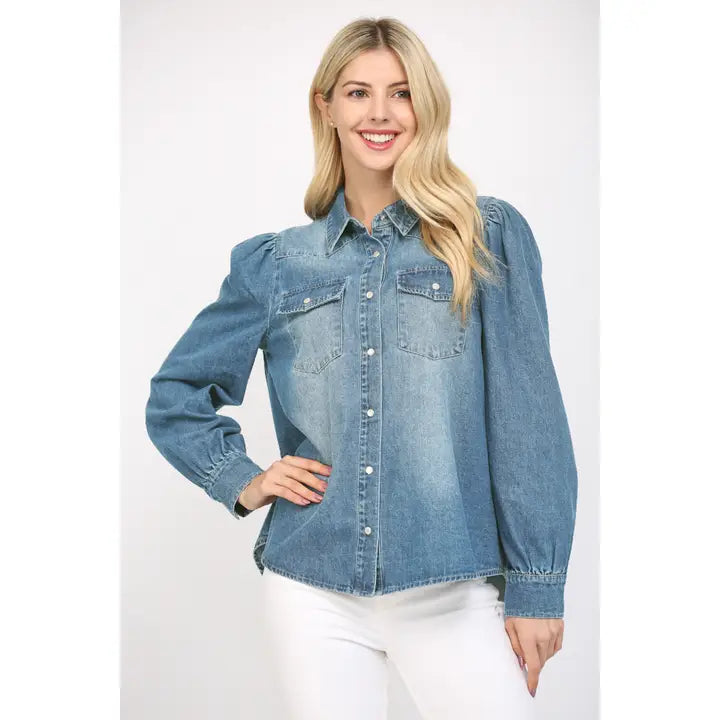 Puff Sleeve Denim Shirt